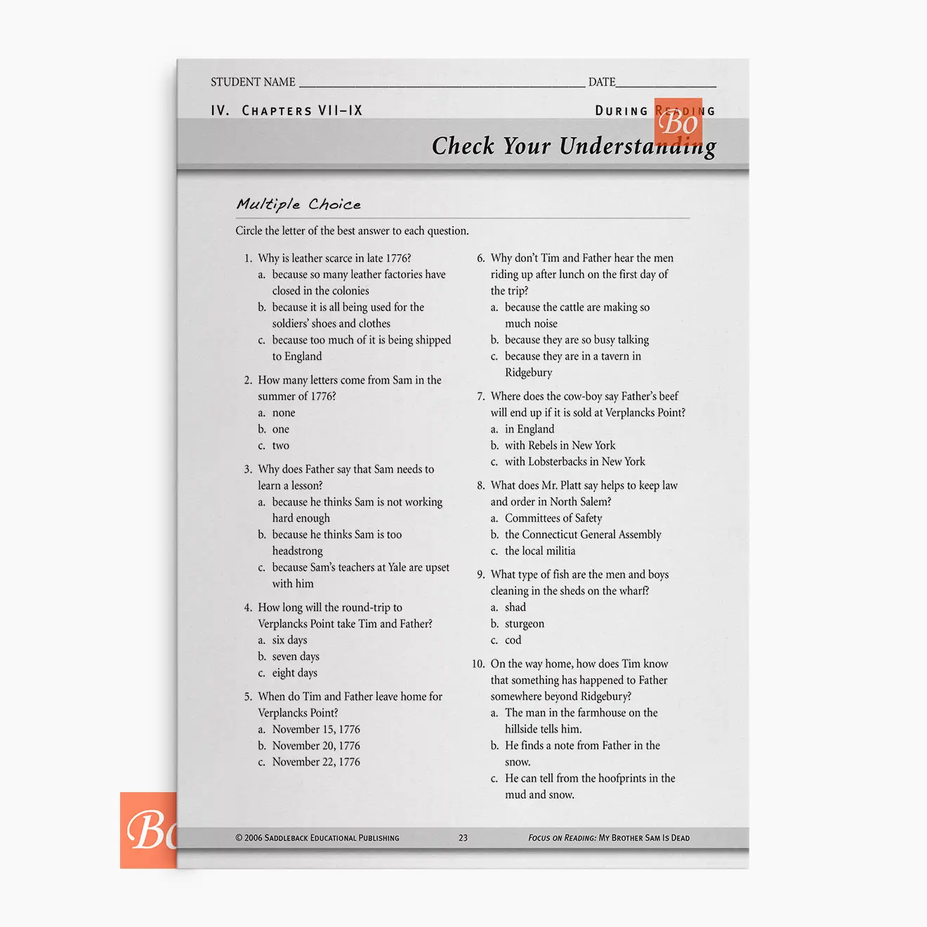 亲爱的哥哥山姆阅读指南 My Brother Sam Is Dead – focus on reading