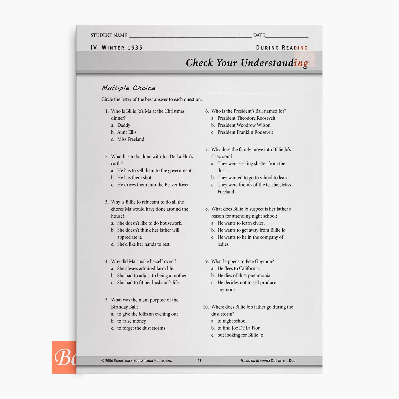 风儿不要来阅读指南 Out of the Dust – focus on reading